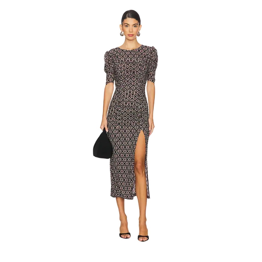 Free people Briella midi women's dress black floral stretchy bodycon sheer m - Picture 5 of 15